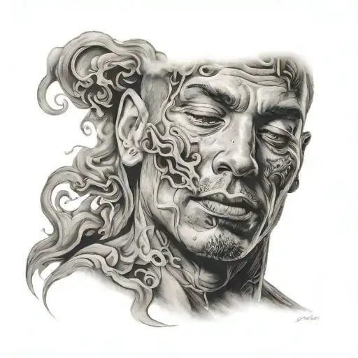 A Realistic Portrait Of A Man With Smoke Swirling Around Him