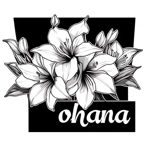 Black And White Stitch Character With Gladiolus Flowers With The Word Ohana