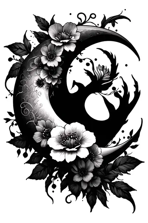 Gothic Moon With Flowers Wrapped