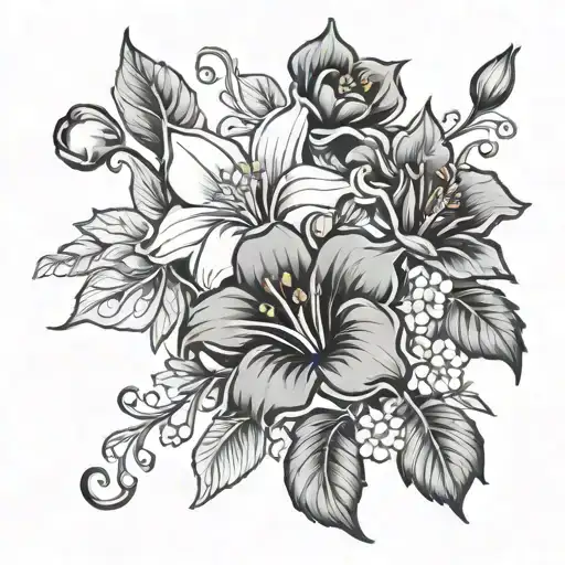 Flower Vine With Hibiscus Roses And Daffodil