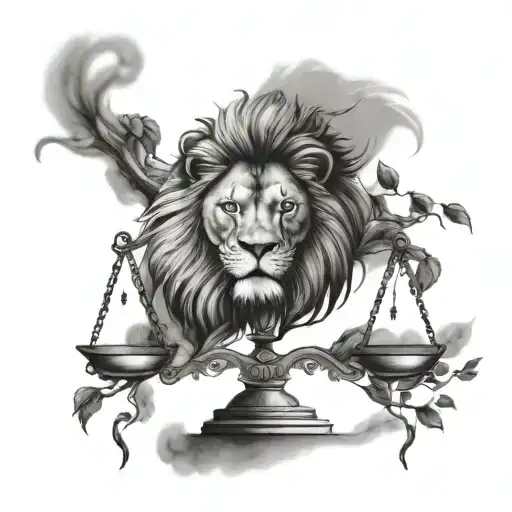 Lion Head And Justice Scales With Life Tree Emerging