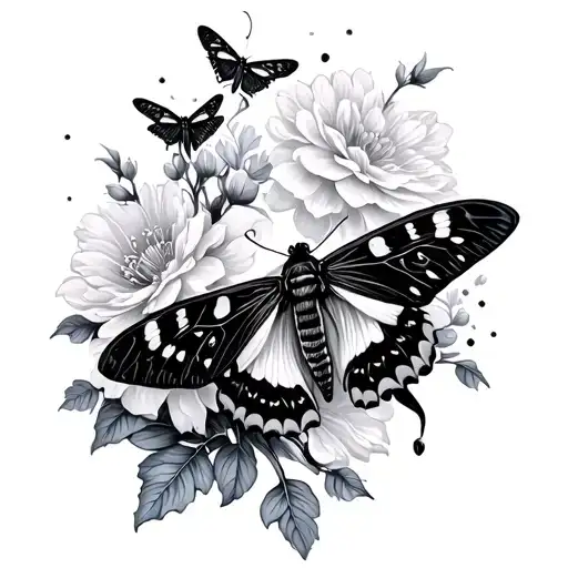 Midnight Floral With Moths