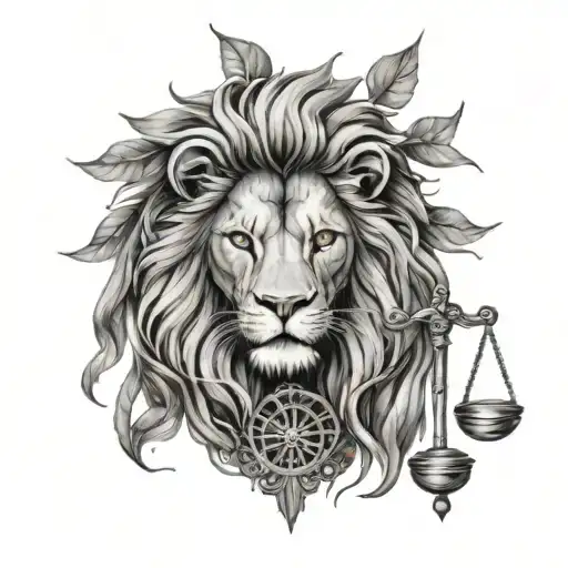 Lion Head And Justice Scales With Life Tree Emerging