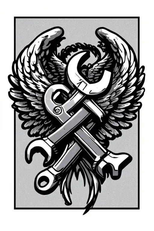 Angel Wings And Pipe Wrench Intertwined Cross