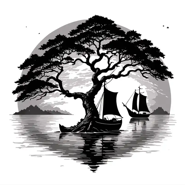 Life Tree With A Sailing Boat