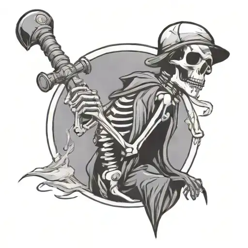 A Partying Skeleton Holding A Hammer And A Baseball Bat