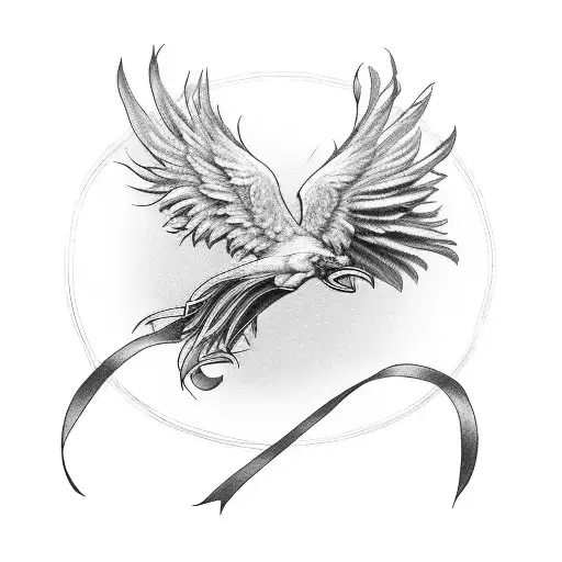 Phoenix With Cancer Ribbon In Feathers