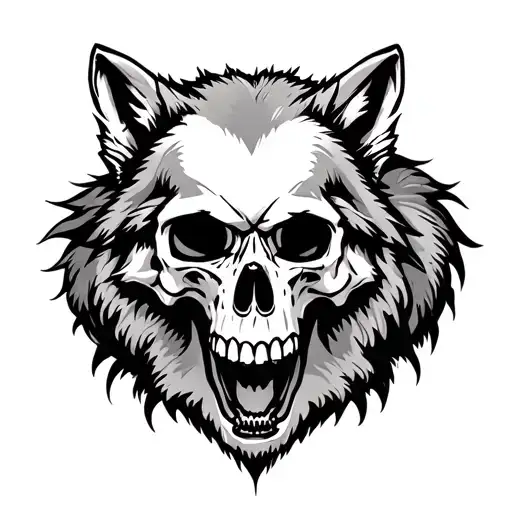 Skull And Wolves Tribal Chest Tattoo Design Featuring