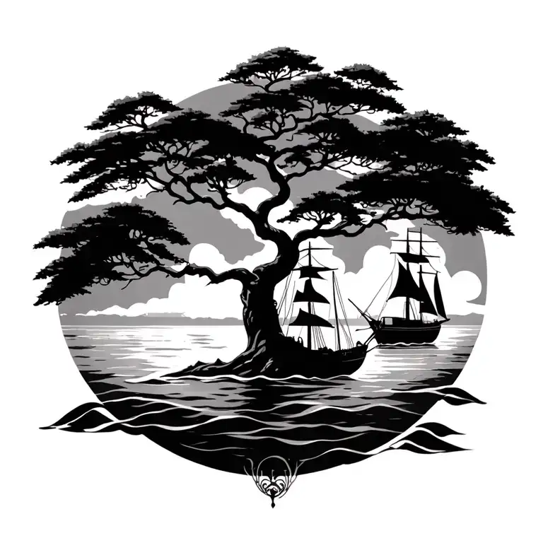 Life Tree With A Sailing Boat