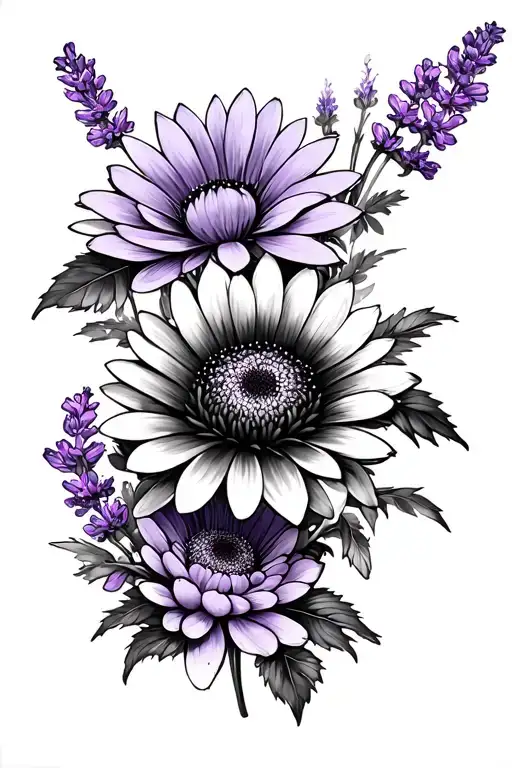 Black Chrysanthemum With Lavender And Lilac Flowers Surrounding