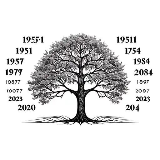 Tree Of Life With 1950 1951 1973 1975 1997 1999 2002 2008 2007 2020 2023 2024