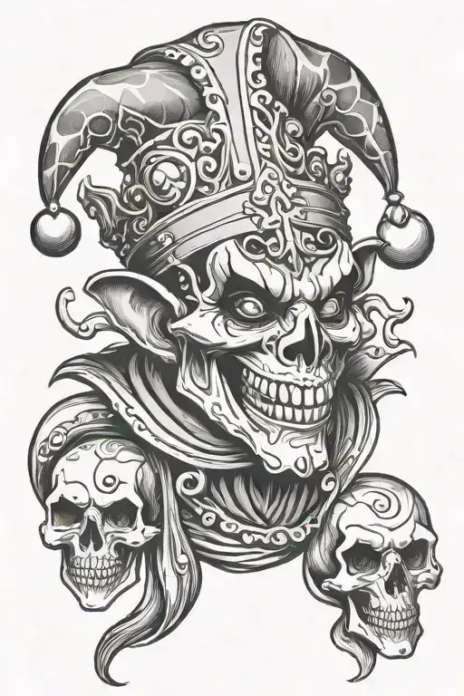 A Court Jester With A Skull For A Face Juggling Happy And Sad Drama Masks