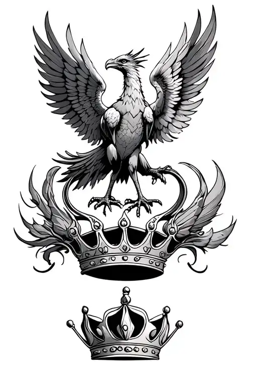 Phoenix With Spread Wings At The Top A Crown Below
