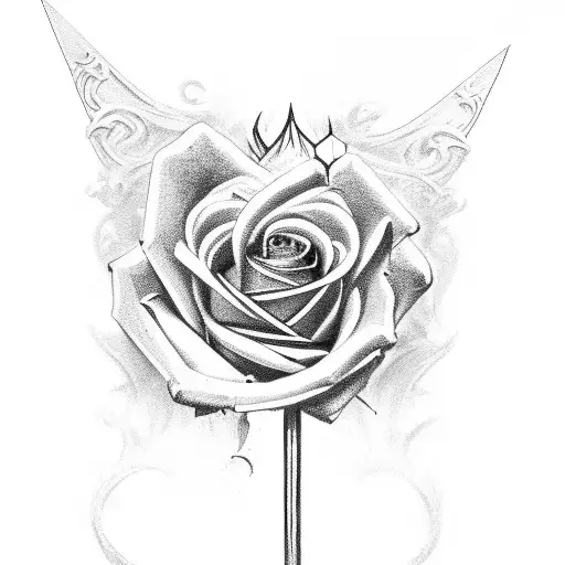 Fantasy Sword Stabbing Through A Rose