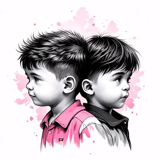 Two Children Boys With Pink And Shade