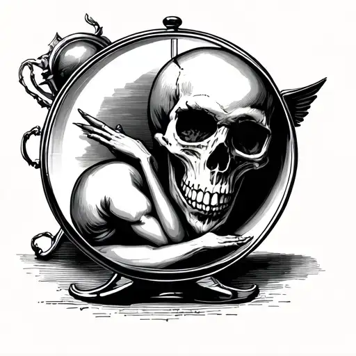 Skull In An Hour Glass With Angle In Fetal Position