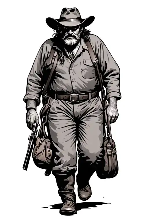 Old Country Man Walking With A Game Bag And Gun