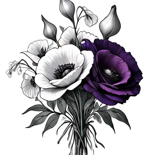 Bouquet Of Pophe Flower Coquelicot Muguet Lys Calla Violette Rose