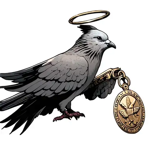 A Dove Wearing A Halo And Carrying A Metal Of Honor