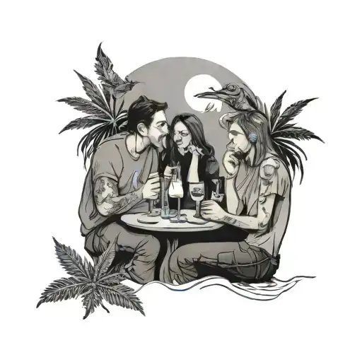 A Surreal Scene Of Friends Enjoying A Night Of Alcohol And Marijuana