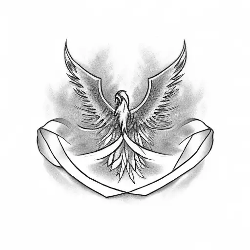Phoenix With Cancer Ribbon In Feathers