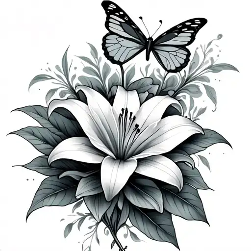 Lily Flower And Butterfly Surrounded