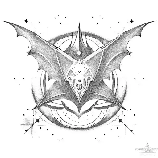 A Celestial Bat Symbol Merging With Constellations