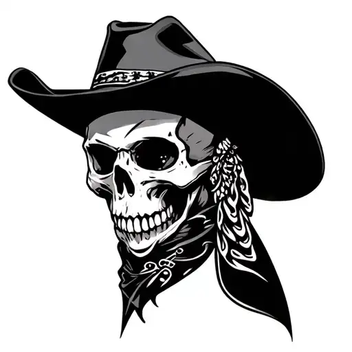 Cowboy Skull Wearing Bandana Mask Holding