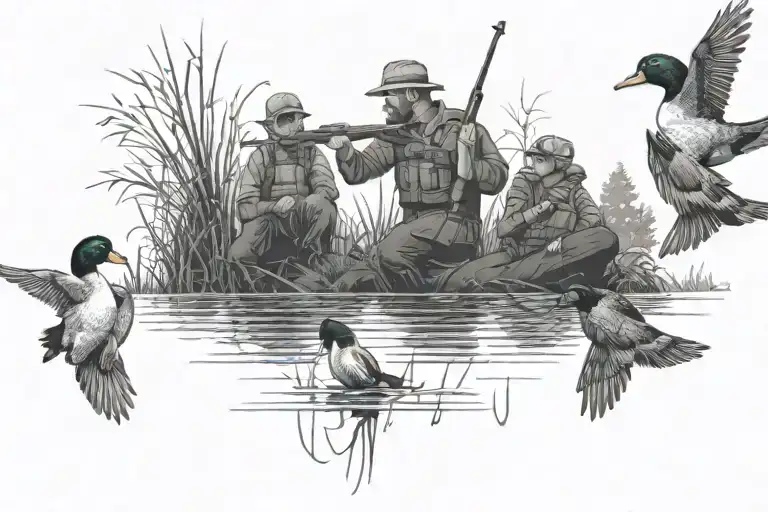 Fathers And Son Duck Hunting Scene