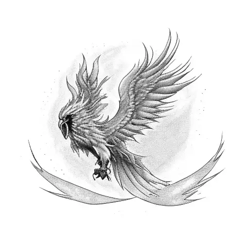 Small Phoenix Spread Out With A Cancer Ribbon In Feathers