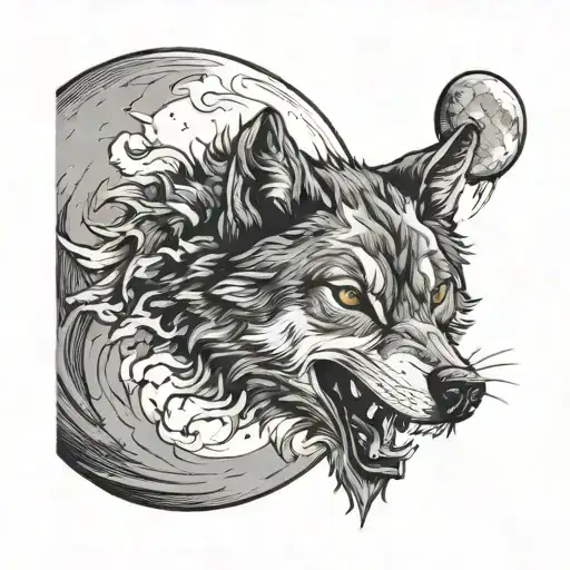 Moon With Wolf Coming From The Left