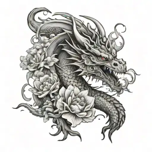 A Dragon Breathing Fire On A Field Of Blooming Flowers