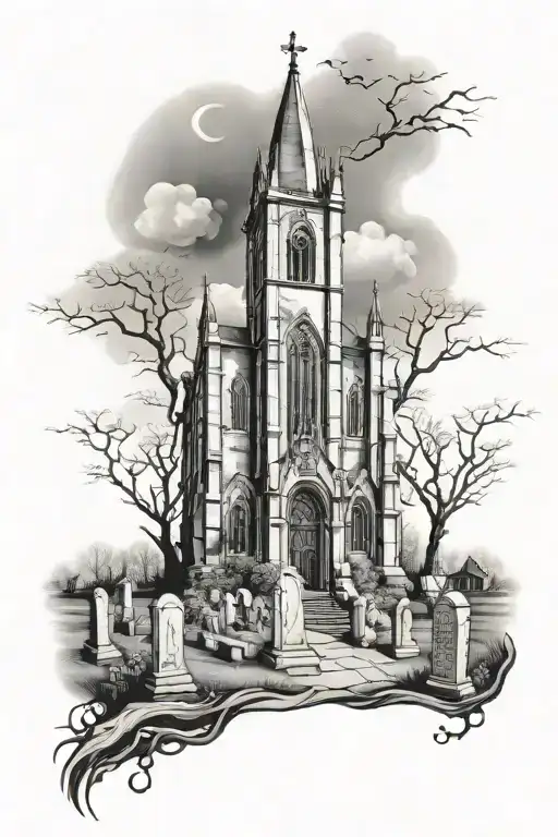 Cemetary With Gothic Church