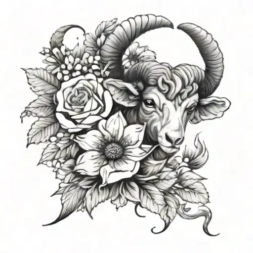 Aries Hand Tattoo With Flowers