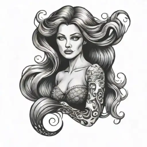 A Beautiful Mermaid With Flowing Hair And A Mysterious Expression