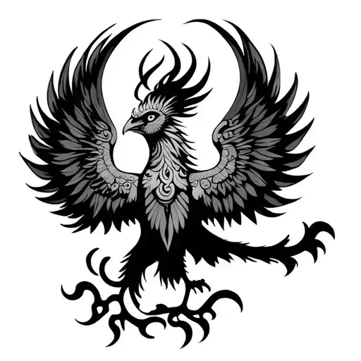 Phoenix Bird With Some Instance Of Shiva Trishul Om And Damru