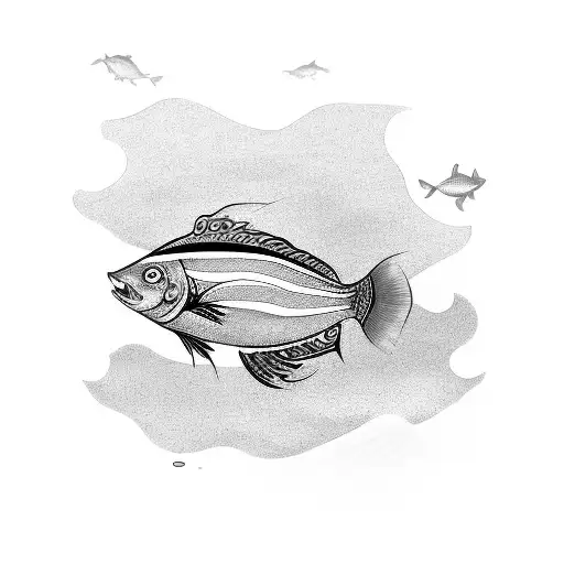A Black-grey Tattoo Of A Lucky Fish Surrounded By Waves
