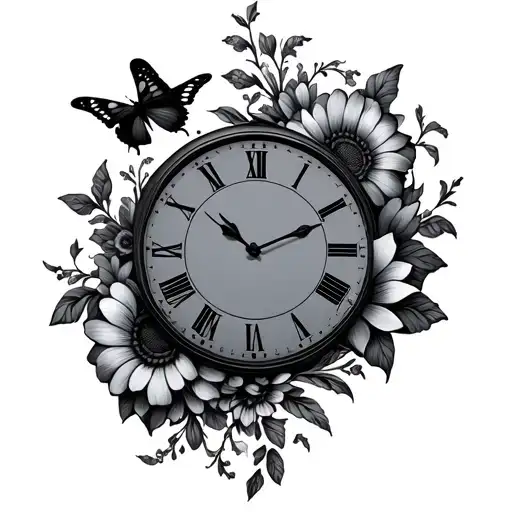 Flowers Clock And Butterflies