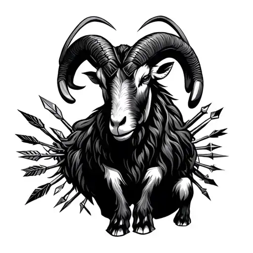 Black Scapegoat With Arrows Sticking Out Of Its Body For Upper Thigh