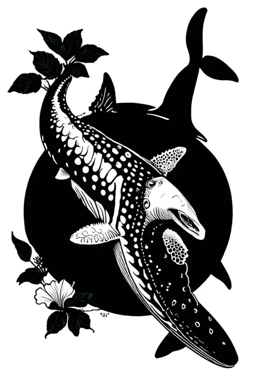 Whale Shark With Hibiscus And Sea Turtle