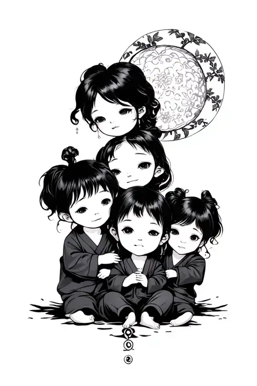 Japanese Style Tattoo For Three Children