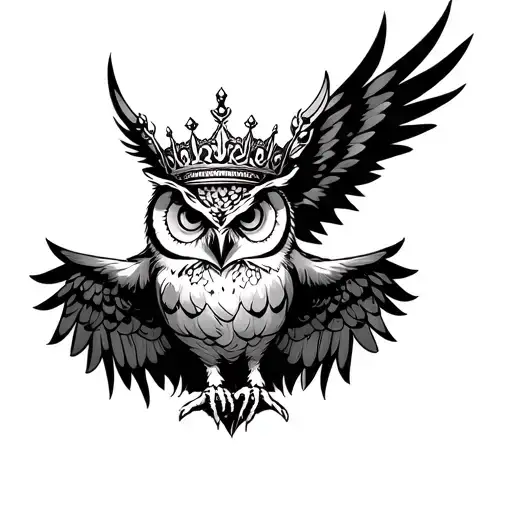 Owl Grabbing A Crown From The Top Half