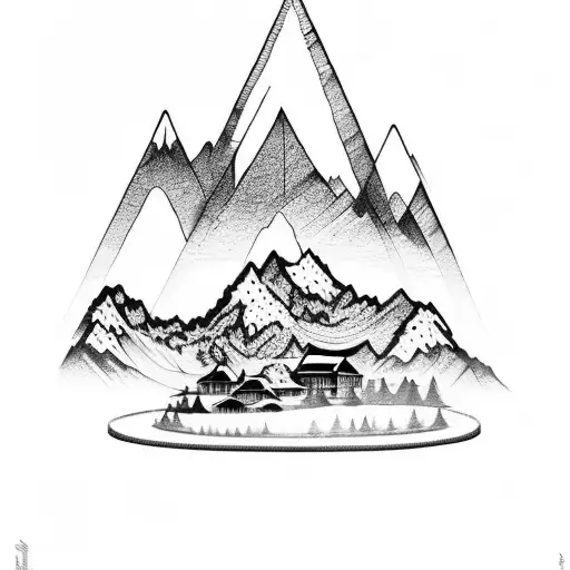 Mountain Scene With Waterfall In The Center