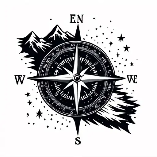 Compass With Mountains And Stars