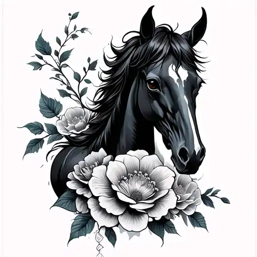 Korean Horse Korean Flower With Skulls