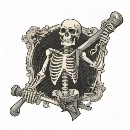 A Partying Skeleton Holding A Hammer And A Baseball Bat