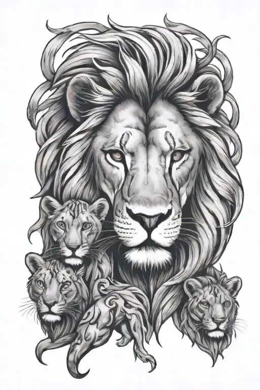 Lion Family Man Wife 2 Kids