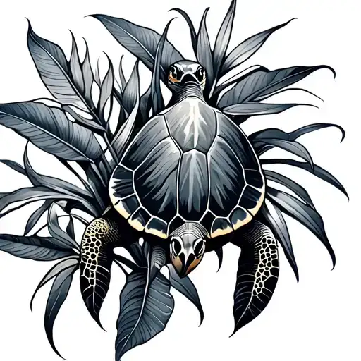 Sea Turtle With The Shell Lines Making A Birds Of Paradise Plant