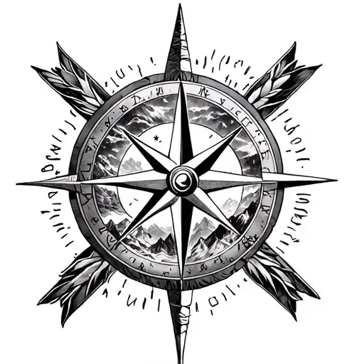 Compass Rose Surrounded My Mountain Range