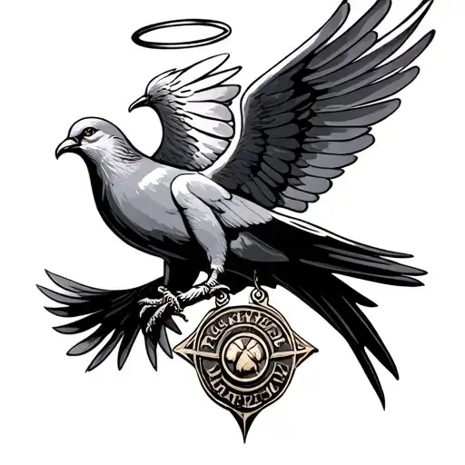A Dove Wearing A Halo And Carrying A Metal Of Honor